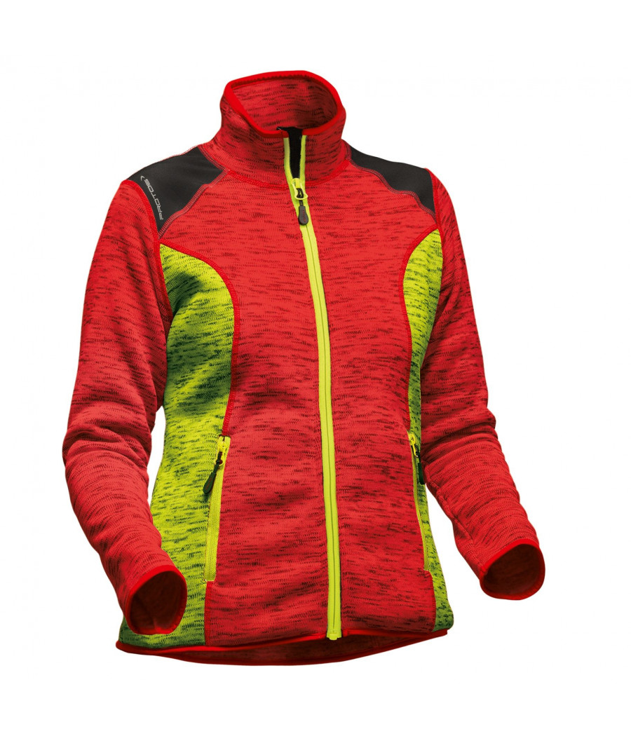 veste polaire femme - coloris rouge et jaune - coupe cintrée - renforts hydrofuges