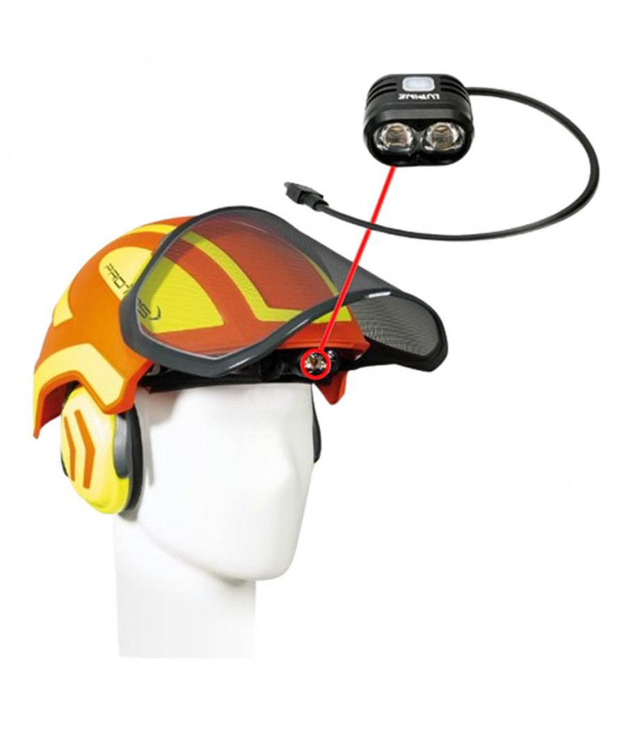 Position de la lampe Lupine fixée sur un casque Protos