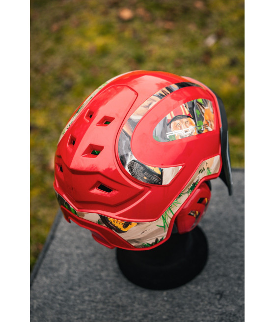 Vue du dessus du Protos Foxi rouge avec le marquage des stickers Foxi