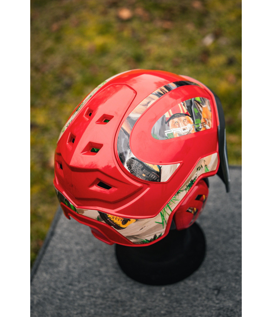 Vue du dessus du Protos Foxi rouge avec le marquage des stickers Foxi