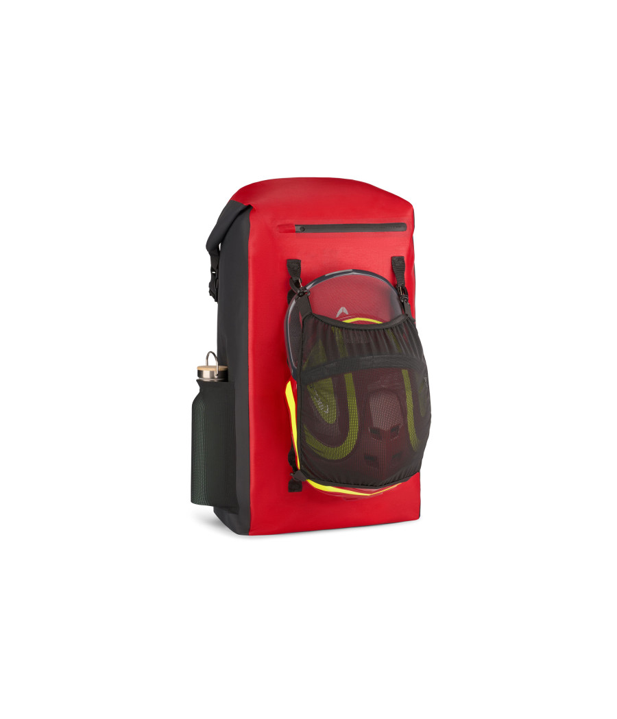 sac de travail Pfanner rouge avec support pour casque Protos et pour une gourde