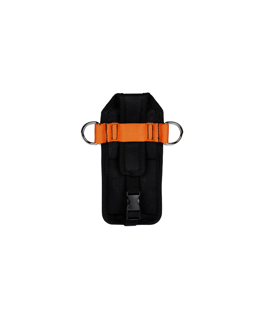 Verso du porte-outil, boucle avec clip pour attacher l'étui sur une ceinture, 2 anneaux en D sur les côtés