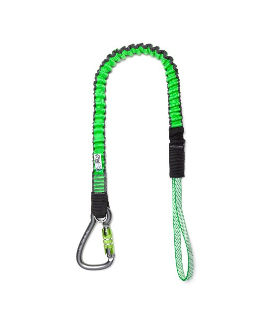 Longe de sécurité élastique avec un mousqueton à verrouillage automatique d'un côté et de l'autre une boucle en Dyneema