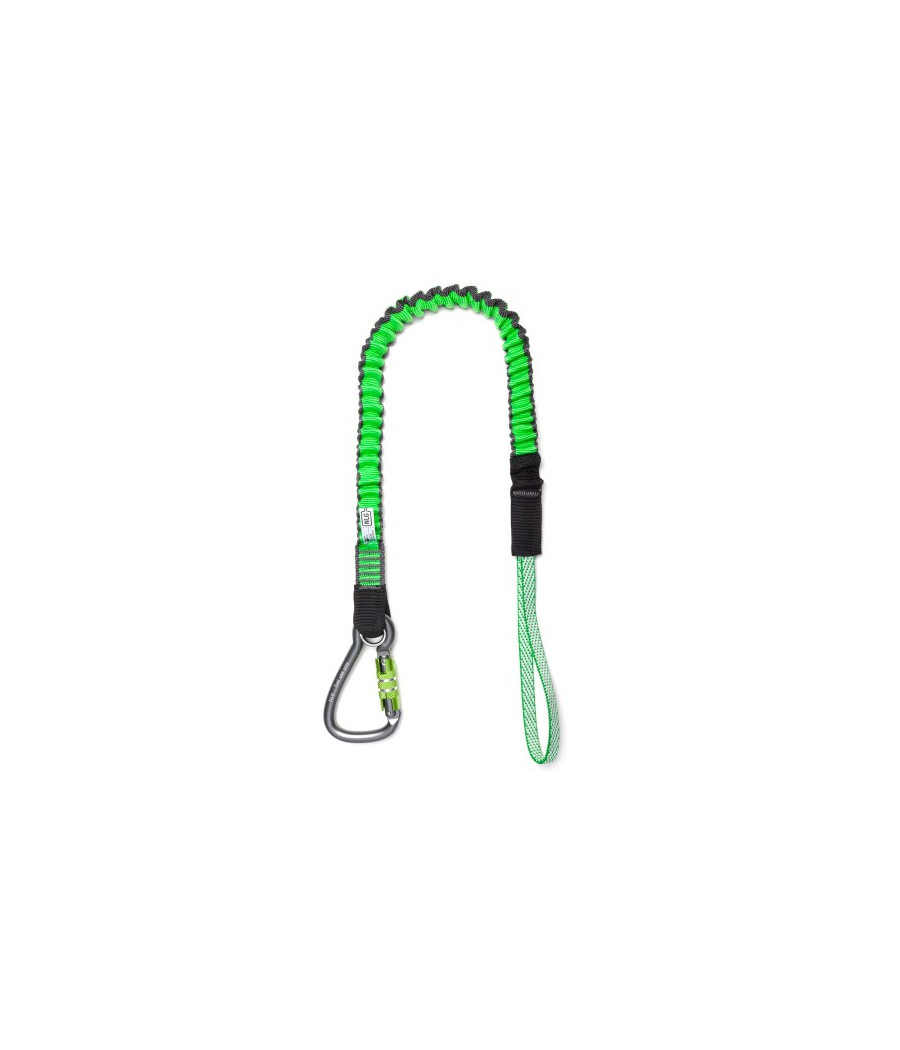 Longe de sécurité élastique avec un mousqueton à verrouillage automatique d'un côté et de l'autre une boucle en Dyneema