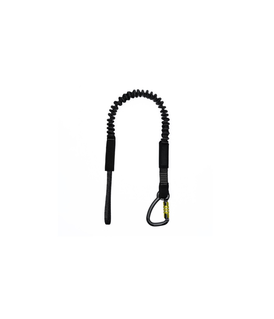 longe noire élastique ignifugée équipée d'une boucle Dyneema et d'un mousqueton automatique
