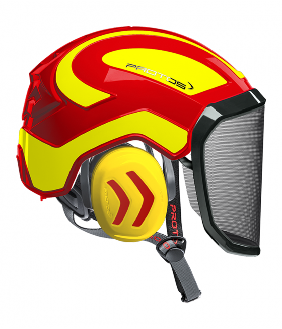Casque Protos Integral Arborist Bicolore rouge-jaune fluo