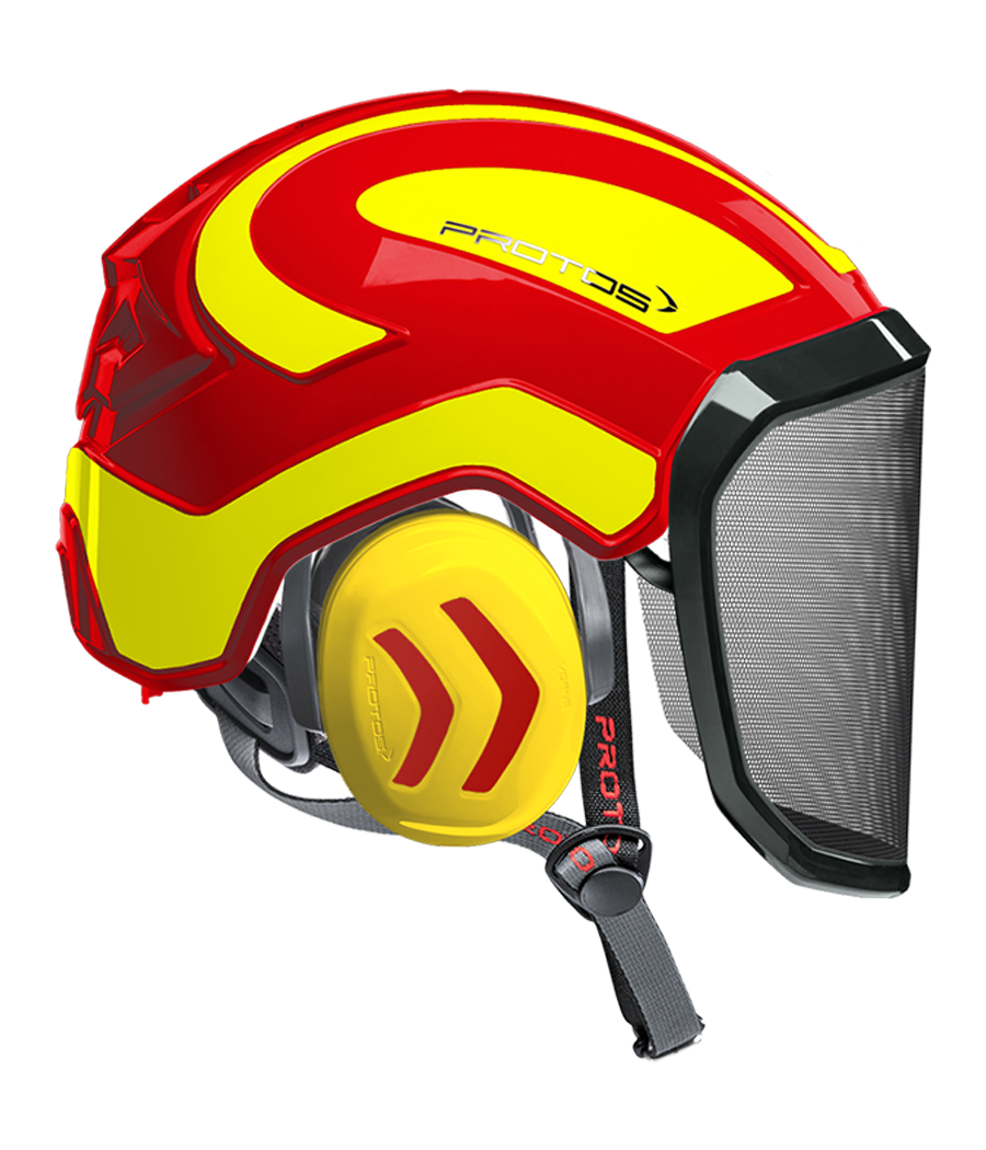 Casque Protos Integral Arborist Bicolore rouge-jaune fluo