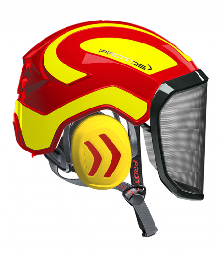 Casque Protos Integral Arborist Bicolore rouge-jaune fluo