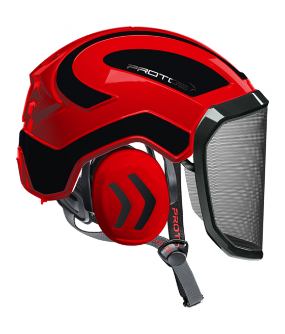 Casque Protos intégral Arborist bicolore rouge-noir