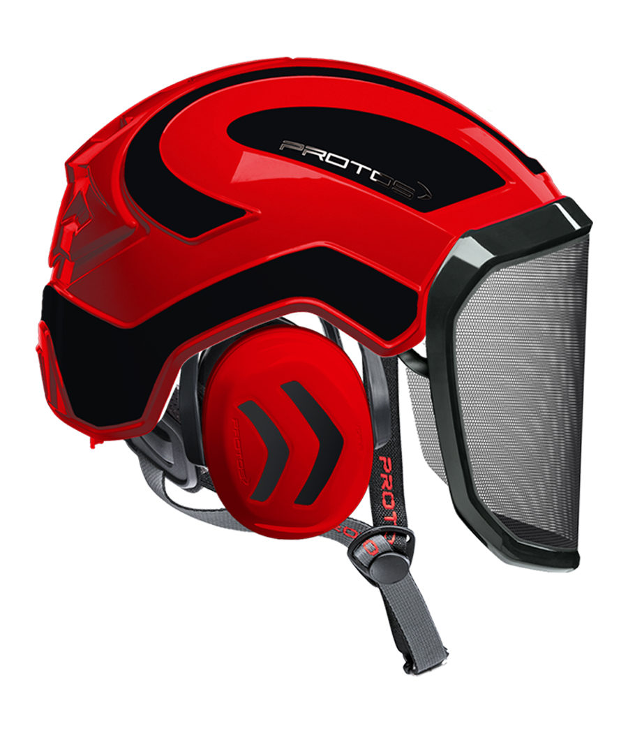 Casque Protos intégral Arborist bicolore rouge-noir