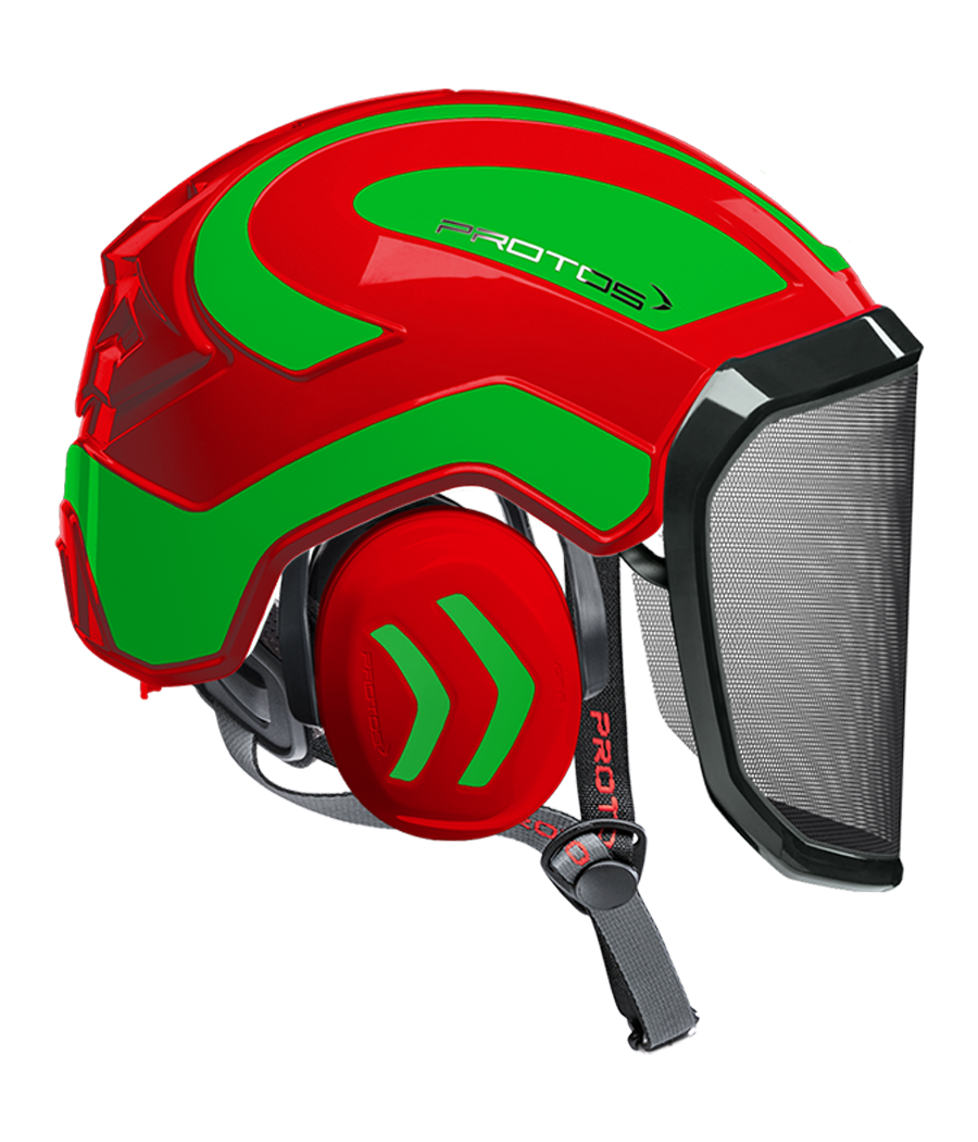 Casque Protos Integral Arborist PFANNER Bicolore rouge-vert fluo