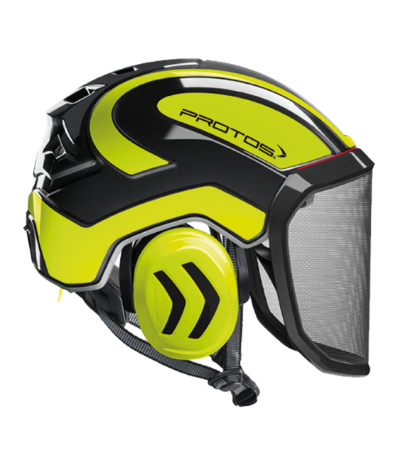 Casque Protos Integral Arborist Bicolore noir-jaune fluo avec les coquilles jaune fluo-noir