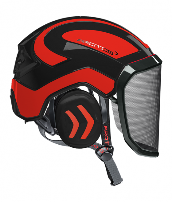 Casque Protos Integral Arborist PFANNER Bicolore noir-rouge orange fluo
