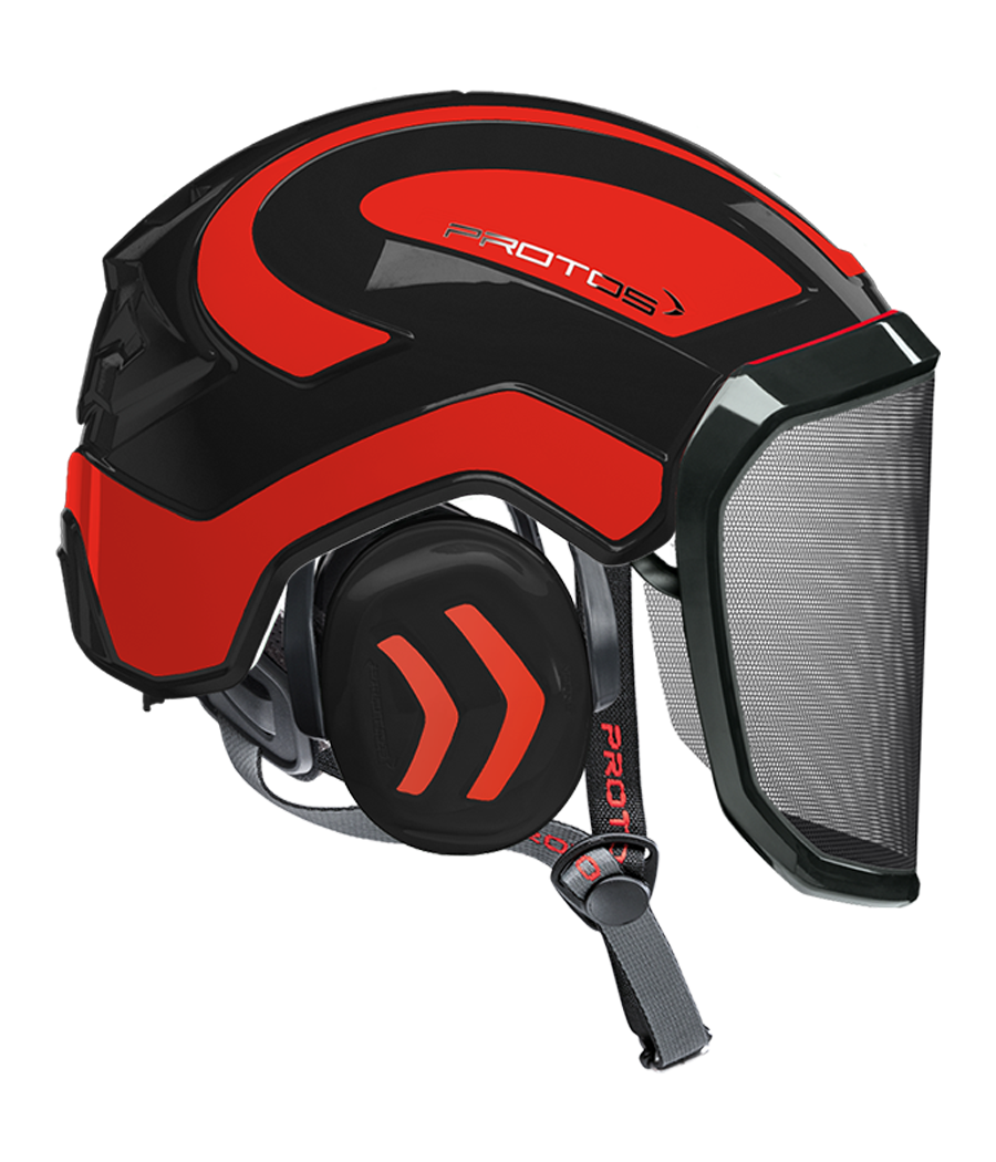 Casque Protos Integral Arborist PFANNER Bicolore noir-rouge orange fluo