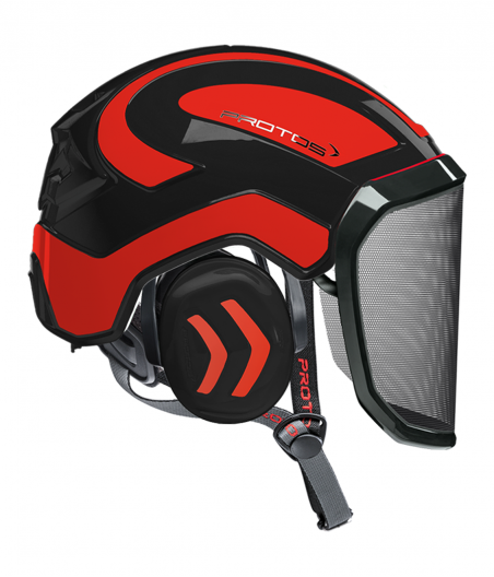 Casque Protos Integral Arborist Bicolore noir-rouge orange fluo
