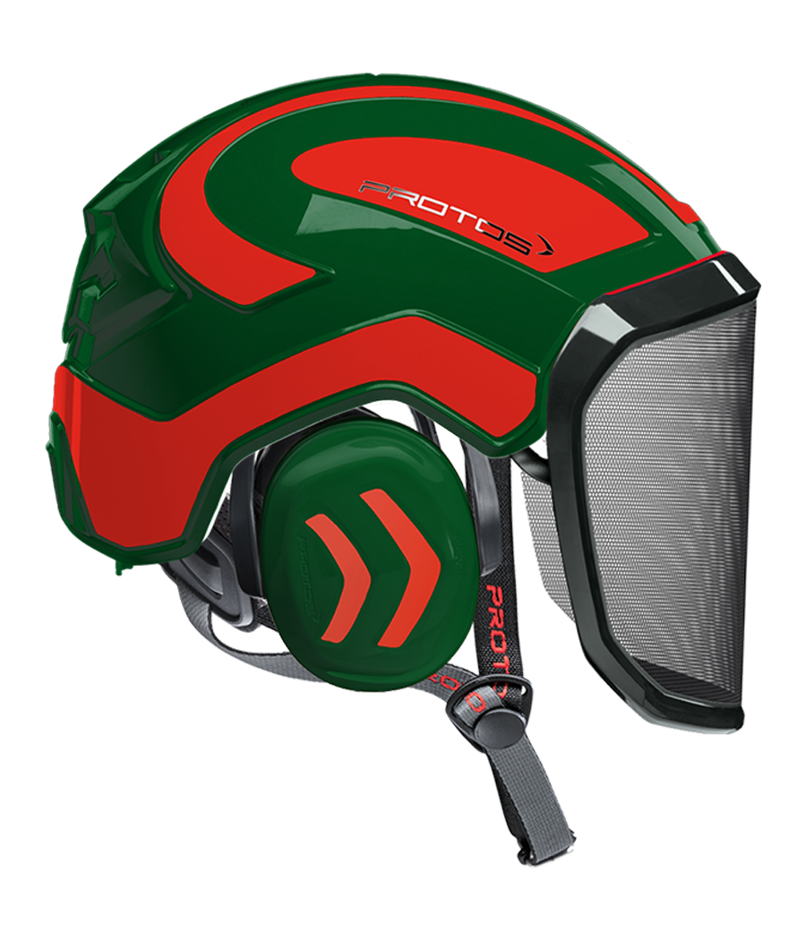 Casque Protos Integral Arborist Bicolore Olive-rouge orange fluo