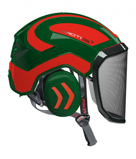 Casque Protos Integral Arborist Bicolore Olive-rouge orange fluo