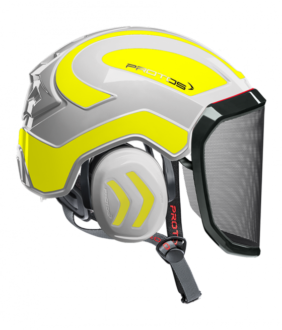 Casque Protos intégral Arborist bicolore blanc-jaune fluo