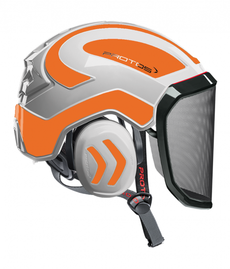Casque Protos Integral Arborist bicolore blanc-rouge orange fluo