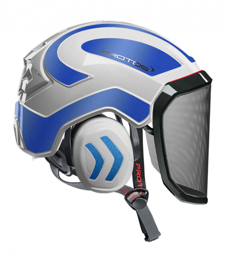 Casque Protos Integral Arborist Bicolore blanc-bleu métal