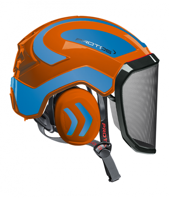 Casque Protos Integral Arborist Bicolore orange-bleu clair réfléchissant