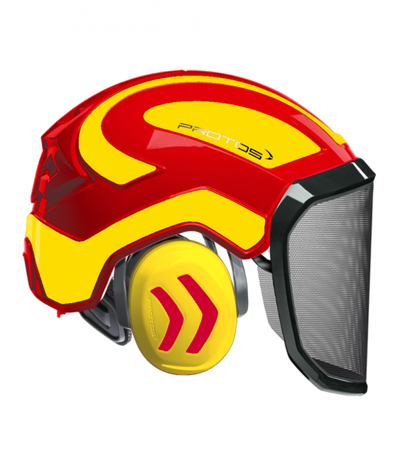 Casque Protos intégral Forest Bicolore rouge-jaune fluo