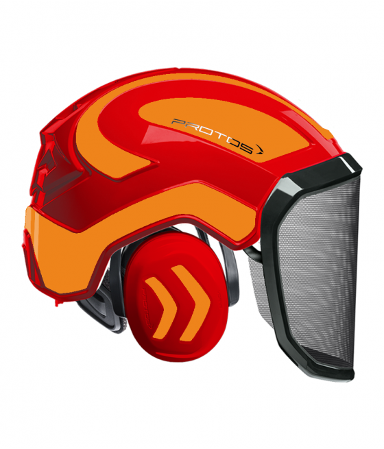 Casque Protos intégral Forest Bicolore rouge-orange fluo