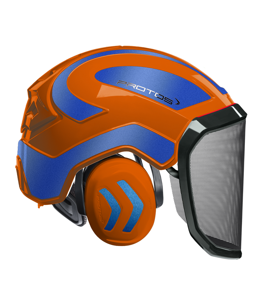 Casque Protos intégral Forest Bicolore orange-bleu métal