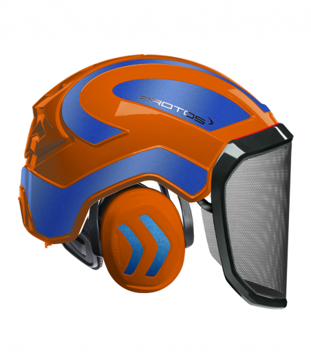 Casque Protos intégral Forest Bicolore orange-bleu métal