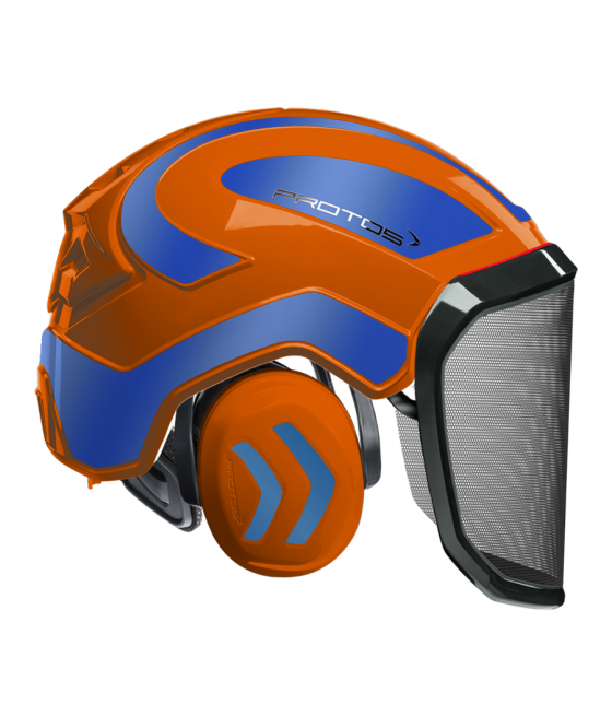 Casque Protos intégral Forest Bicolore  orange-bleu réfléchissant