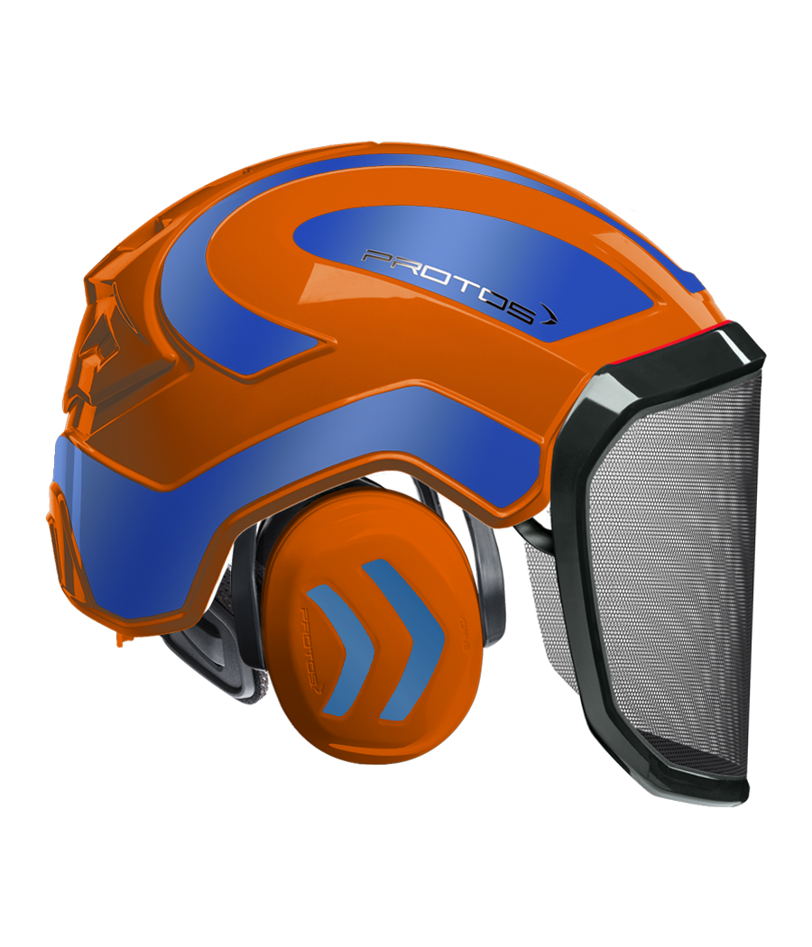 Casque Protos intégral Forest Bicolore  orange-bleu réfléchissant