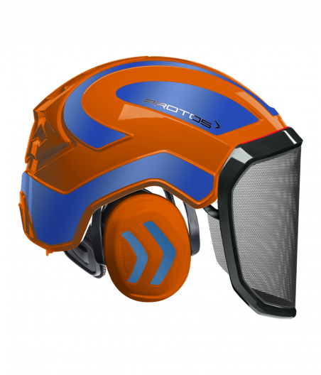 Casque Protos intégral Forest Bicolore  orange-bleu réfléchissant