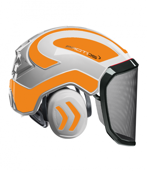 Casque Protos intégral Forest Bicolore blanc-orange fluo