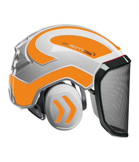 Casque Protos intégral Forest Bicolore blanc-orange fluo
