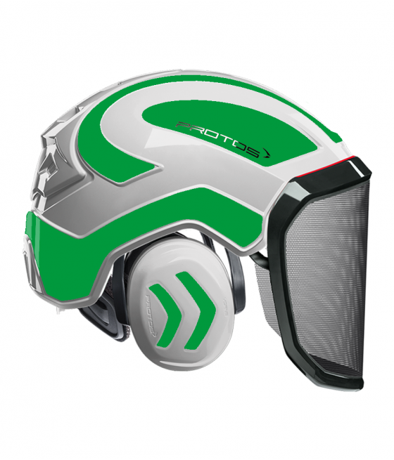 Casque Protos intégral Forest Bicolore blanc-vert fluo