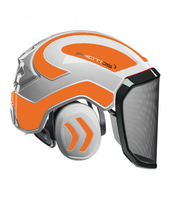 Casque Protos intégral Forest Bicolore blanc-rouge orange fluo