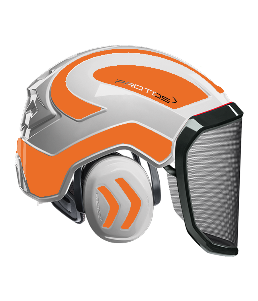 Casque Protos intégral Forest Bicolore blanc-rouge orange fluo