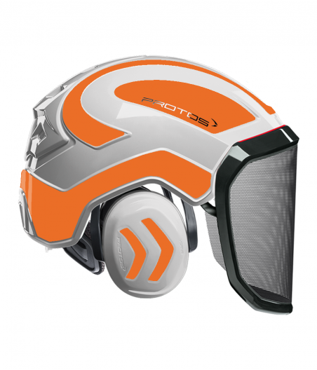 Casque Protos intégral Forest Bicolore blanc-rouge orange fluo