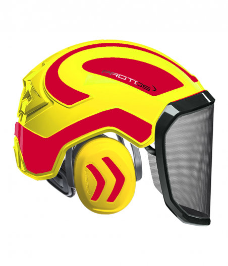 Casque Protos intégral Forest Bicolore jaune fluo-rouge