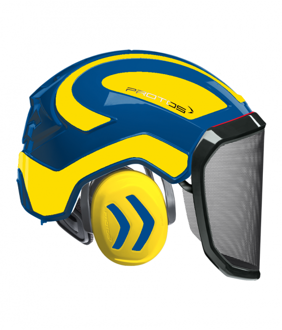 Casque Protos intégral Forest Bicolore bleu-jaune fluo