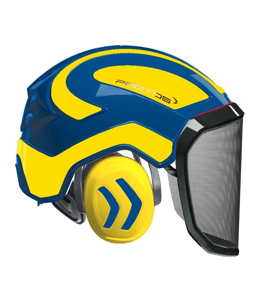 Casque Protos intégral Forest Bicolore bleu-jaune fluo