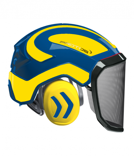 Casque Protos intégral Forest Bicolore bleu-jaune fluo