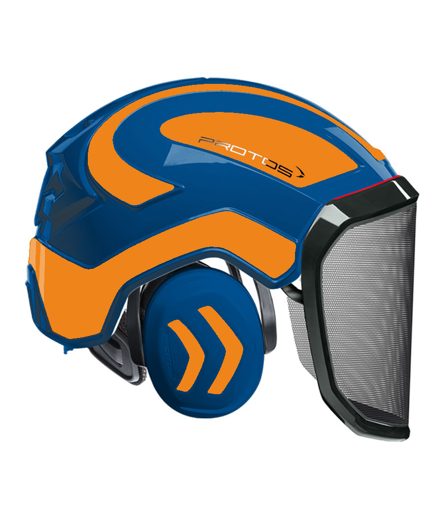 Casque Protos intégral Forest Bicolore bleu-orange fluo