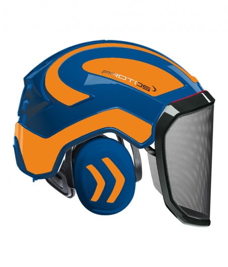 Casque Protos intégral Forest Bicolore bleu-orange fluo