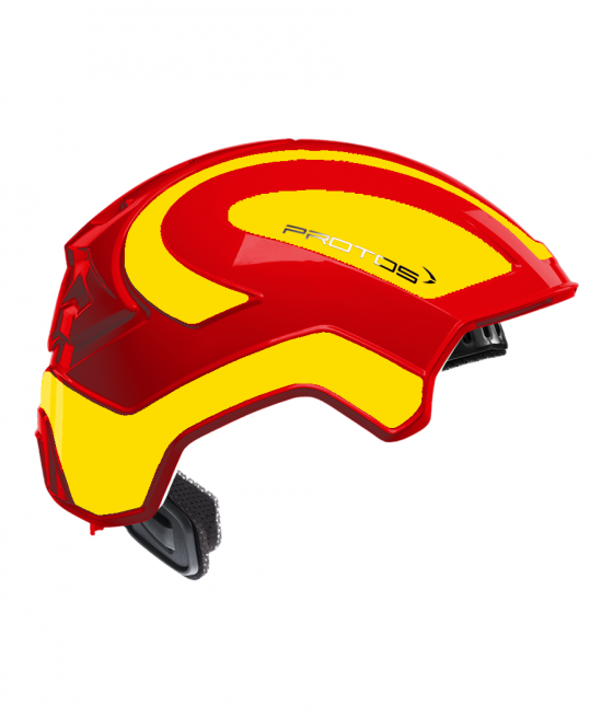 Protos intégral Industry bicolore rouge-jaune fluo