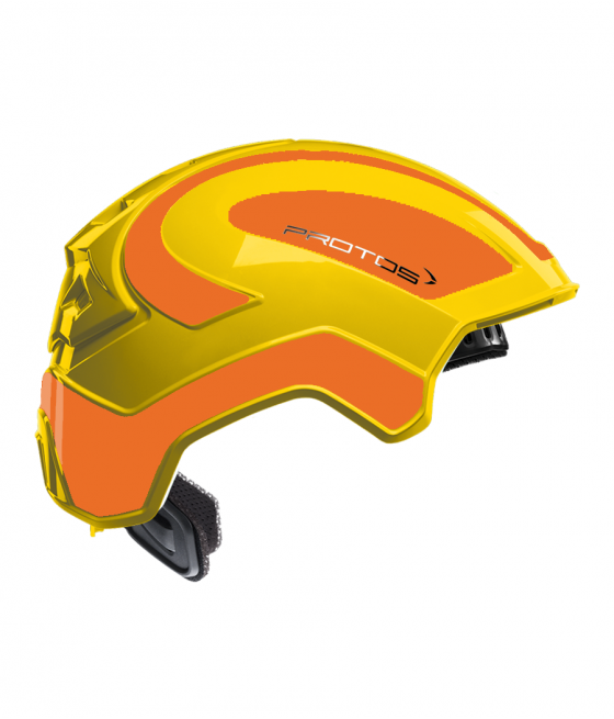 Protos intégral Industry bicolore jaune-rouge orange fluo