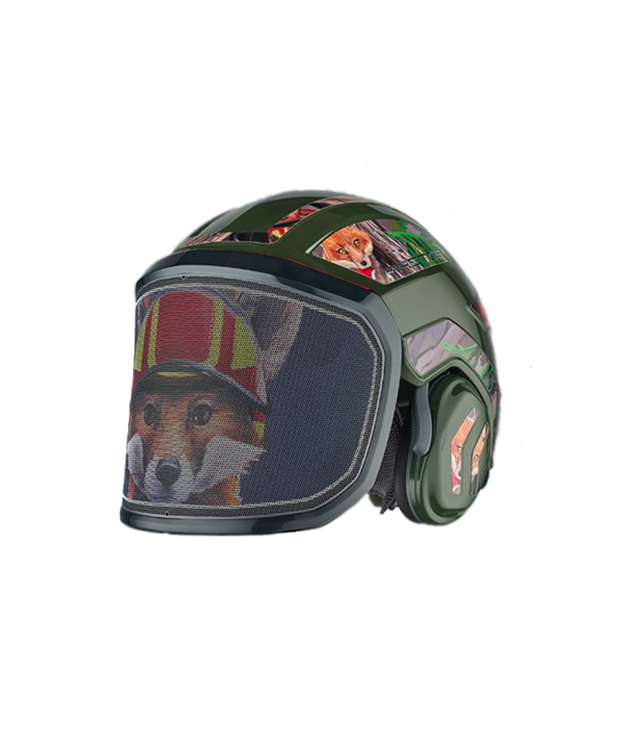 Casque Protos Forest - édition limitée - olive et ambiance Foxy sur la visière et sur sur le casque
