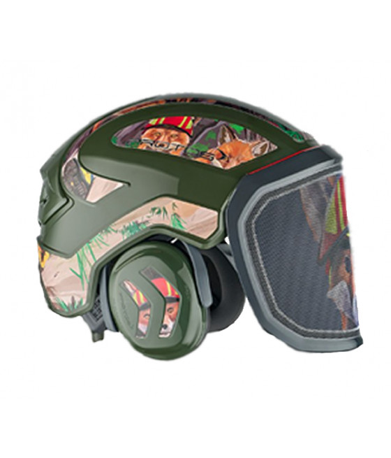 Profil du Casque Protos Forest - édition limitée - olive et ambiance Foxy - coquilles floquées avec l'univers foxy