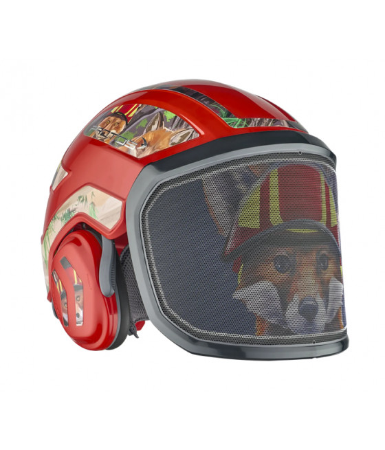 Edition limitée du Protos Foxi coloris rouge et marquage à l'effigie du renard Pfanner sur la visière et les stickers