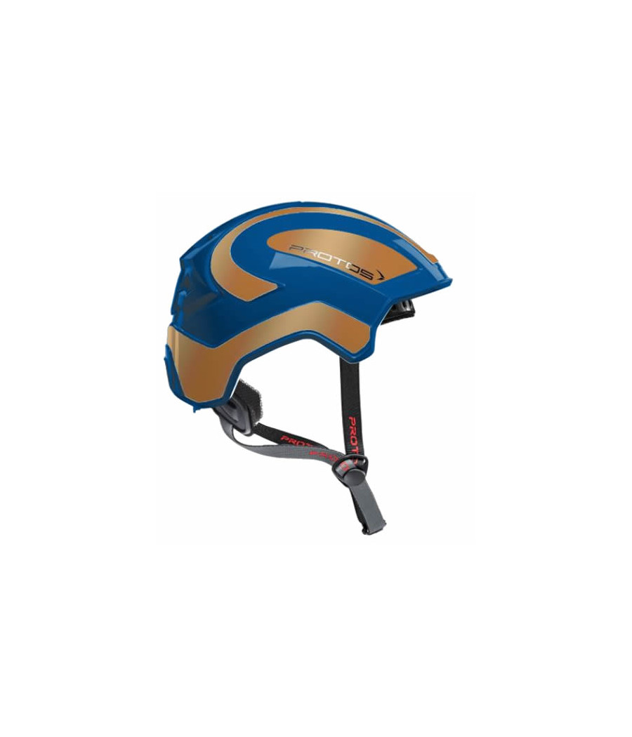 Casque pour le travail en hauteur avec jugulaire et crashabsorber bleu et or